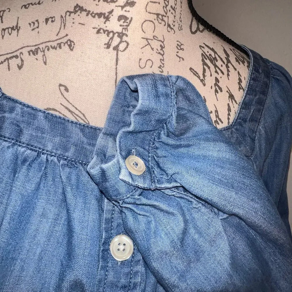 Talbots, L,Tensile Lyocell button front long sleeve square neck chambray tunic  - Picture 5 of 7